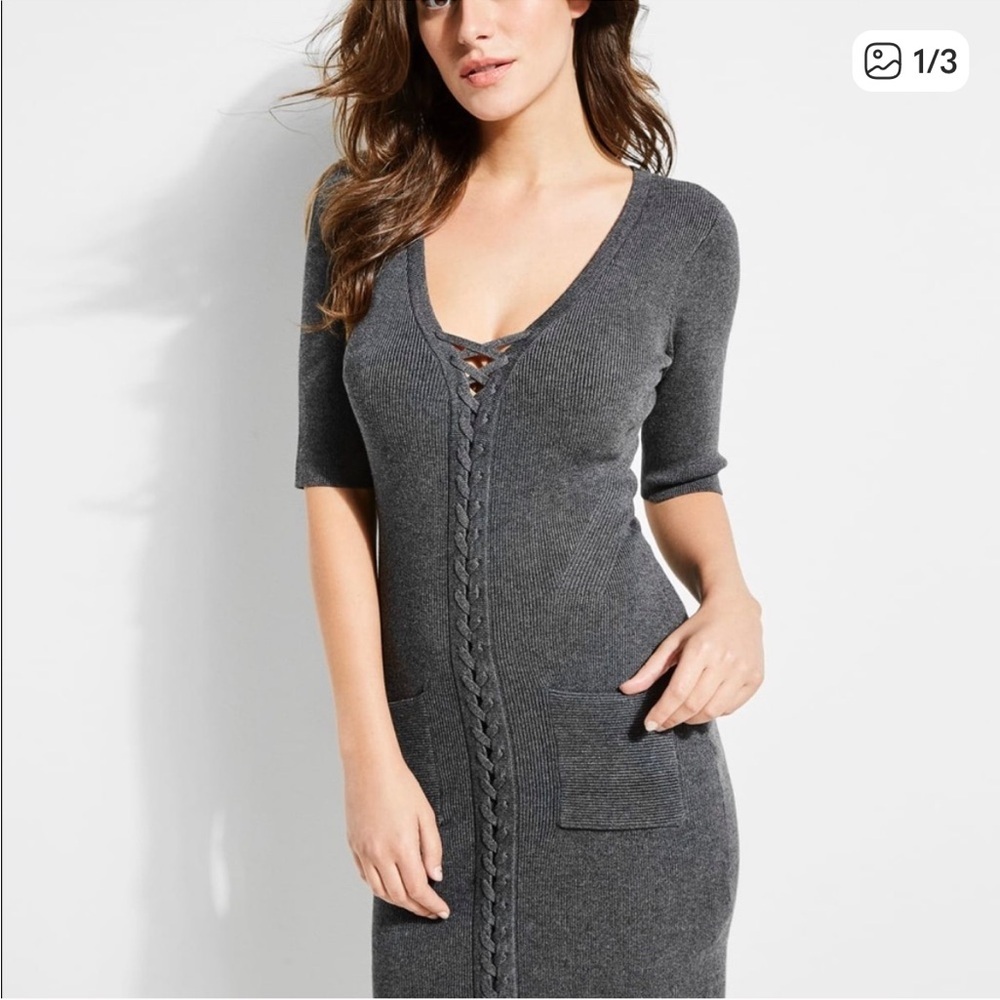 Guess BLACK Erin Lace-front Sleeved Sweater Girlboss Mobwife Elevated XS Dress